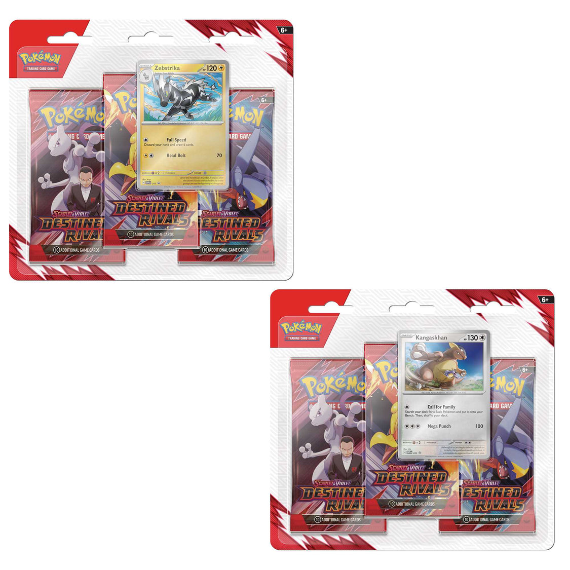 Pokemon TCG: Scarlet & Violet 10 - Destined Rivals - 3-Pack Blister - Kangaskhan or Zebstrika (1 at random)
