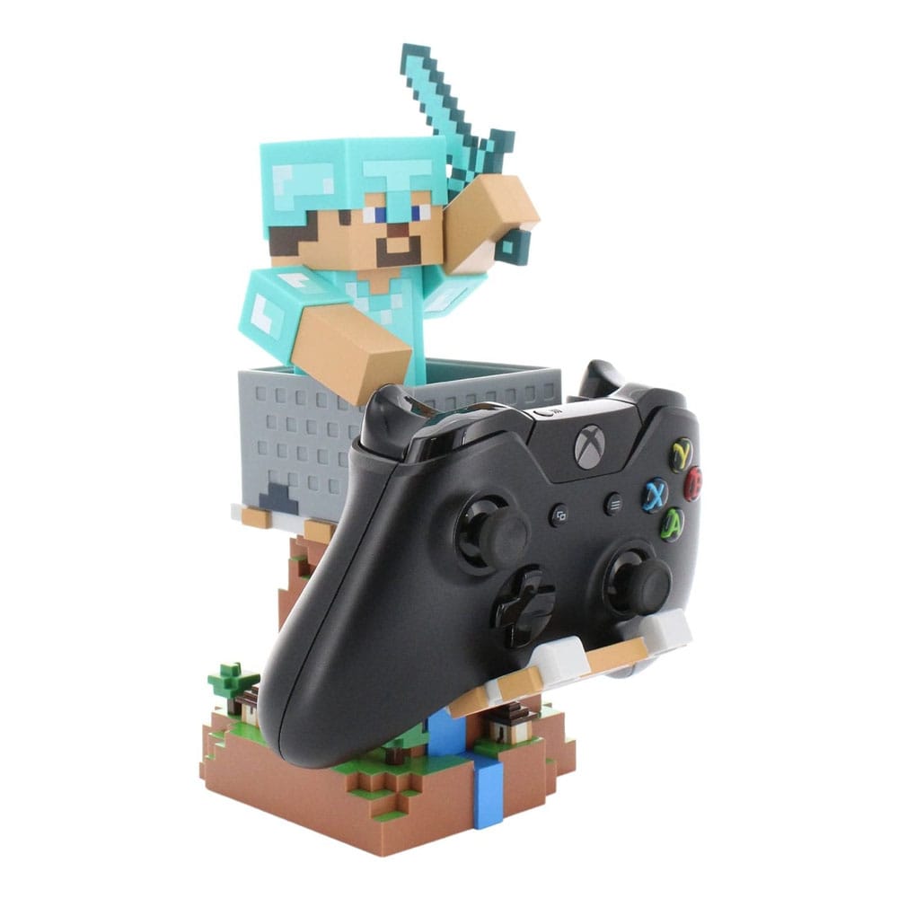 Minecraft Steve in Diamond Armour Cable Guys Controller Holder and Phone Stand 22cm