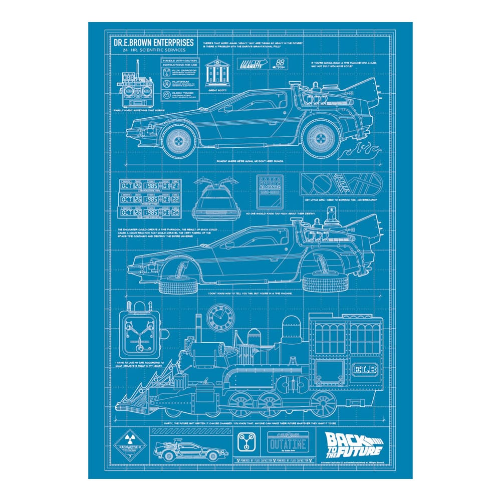 Back To The Future Art Print Time Machine Blueprint Limited Edition 42 x 30 cm             