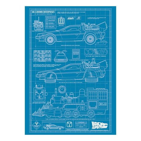 Back To The Future Art Print Time Machine Blueprint Limited Edition 42 x 30 cm             