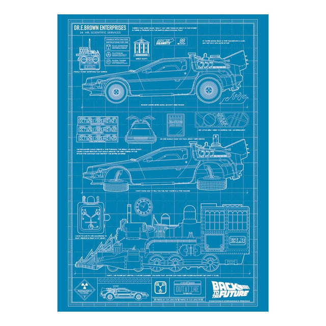 Back To The Future Art Print Time Machine Blueprint Limited Edition 42 x 30 cm             