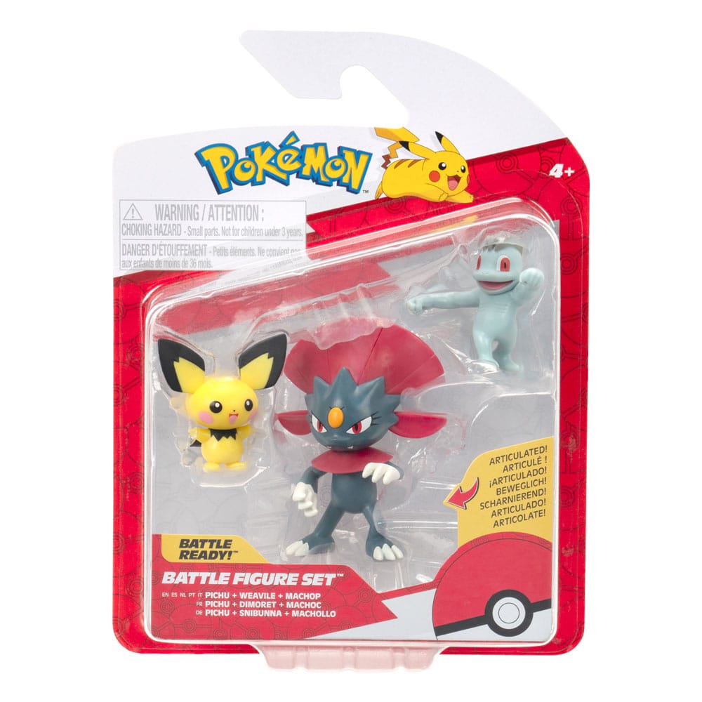 Pokémon First Partner Battle Figure Set Figure 3-Pack Pichu, Machop, & Weavile